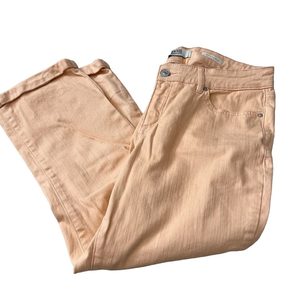 Vintage America Capri Jeans Size 8 Peach Boho Crop Mid-Rise Stretch Rolled Cuff